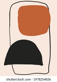 Modern boho minimalist abstract poster. Contemporary  art wall decor. Trendy terracotta and black color shape and line. 