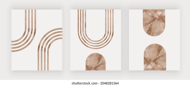 Modern boho wall art prints with brown rainbows