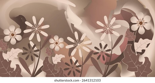 Modern boho-style wall art featuring abstract flowers and leaves in soft earth tones. This elegant floral vector is ideal for home decor, wall prints, posters, digital art, and interior backgrounds. 