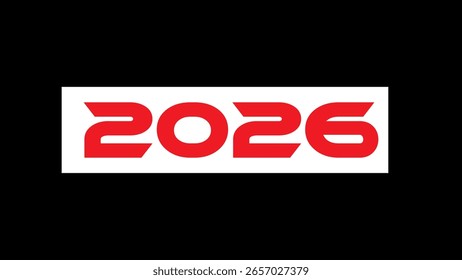 Design de tipografia moderno e arrojado 2026 com números vermelhos e brancos no fundo preto - Gráfico de Ano Novo futurista para promoção de marcas, tecnologia e eventos