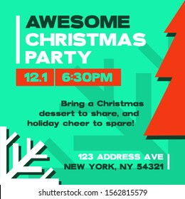 Modern Bold & Abstract Green Red White Reverse Minimal Holiday 80s Christmas Party Vector - Awesome Holiday Invitation Template for Personal, Office, Family, Friends, Event Celebration Statement