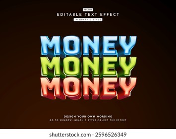 modern bold colorful set money 3d glossy text effect