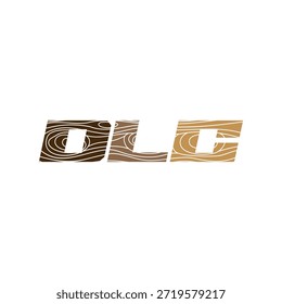Logotipo moderno y audaz del monograma del DLC que ofrece una textura realista del grano de madera. Perfecto para carpintería, muebles, pisos y negocios de construcción. Ilustración vectorial aislada.