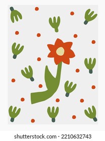 Afiche abstracto de flor audaz moderno. Ilustración botánica vectorial en forma de doodle plano.