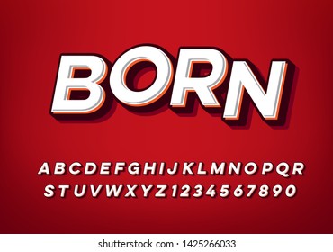 modern Bold Font Effect With Highlight & Shadow Effect on red background. A - z numbering and number alphabet set - Vector