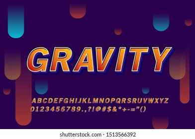 Modern Bold Font Effect With Highlight & Shadow Effect alphabet design highlight gradient blue and orange color and shadow effect, for printing, modern letter design.
