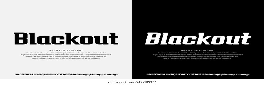 Modern Bold Font. Extended font Uppercase Lowercase Italic Number Typography urban style alphabet fonts for fashion, sport, technology, digital, movie, logo design, vector illustration