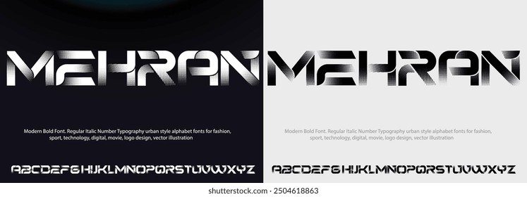  Modern Bold Font. Regular Italic Number Typography urban style alphabet fonts for fashion, sport, technology, digital, movie, logo design, vector