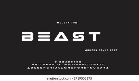 Modern Bold fuente. Fuentes regulares del alfabeto del estilo urbano de la tipografía del número itálico para la moda, deporte, tecnología, digital, película, diseño del logotipo, Ilustración vectorial
