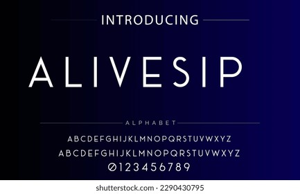 Moderne, feine Schriftart. Sans Serif Font. Regular Italic Uppercase Kleinschreibung Große Typografie Alphabet Schriftarten für Mode, Sport, Technologie, Digital, Film, Logo-Design, Vektorgrafik