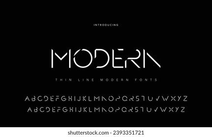 Moderne, feine Schriftart. Sans Serif Font. Regular Italic Uppercase Kleinschreibung Große Typografie Alphabet Schriftarten für Mode, Sport, Technologie, Digital, Film, Logo-Design, Vektorgrafik