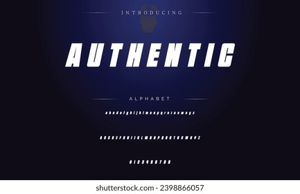 Moderne, feine Schriftart. Sans Serif Font. Regular Italic Uppercase Kleinschreibung Große Typografie Alphabet Schriftarten für Mode, Sport, Technologie, Digital, Film, Logo-Design, Vektorgrafik