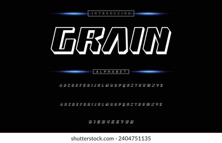 Fuente negrita moderna. Sans Serif Font. Típografía minúscula de estilo urbano en cursiva superior regular para moda, deporte, tecnología, digital, cine, diseño de logotipo, ilustración vectorial