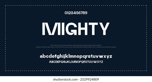 Modern Bold fuente. Fuente Sans Serif. Fuentes regulares del alfabeto del estilo urbano de la tipografía minúscula para la moda, deporte, tecnología, digital, película, diseño del logotipo, Ilustración vectorial