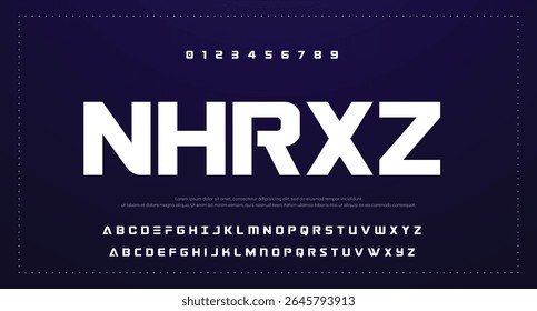 Fonte em negrito moderna. Fonte Sans Serif. Letras de alfabeto de estilo urbano de tipografia maiúsculas de itálico regular para moda, esporte, tecnologia, digital, filme, design de logotipo, ilustração vetorial