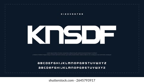 Fonte em negrito moderna. Fonte Sans Serif. Letras de alfabeto de estilo urbano de tipografia maiúsculas de itálico regular para moda, esporte, tecnologia, digital, filme, design de logotipo, ilustração vetorial