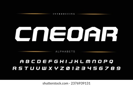 Fuente negrita moderna. Tipografía alfabeto de estilo urbano para moda, deporte, tecnología, digital, película, diseño de logotipo, ilustración vectorial