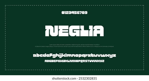 Fonte em negrito moderna. Tipografia urbana estilo alfabeto fontes para moda, esporte, tecnologia, digital, filme, design de logotipo, ilustração vetorial, maiúsculas e minúsculas.