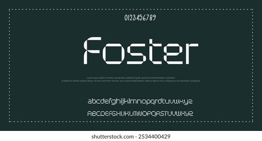 Fonte em negrito moderna. Tipografia urbana estilo alfabeto fontes para moda, esporte, tecnologia, digital, filme, design de logotipo, ilustração vetorial, maiúsculas e minúsculas.