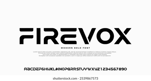 Modern Bold Futuristic Font, Alphabet heavy and strong font, typeface design for technology, sport, fashion, urban, Uppercase and Number.Vector illustration