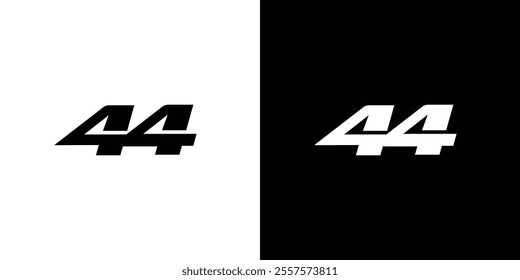 A modern and bold graphic featuring the number 44 in contrasting black and white settings, creating a minimalist yet striking visual appeal ideal for design, branding, and creative purposes.