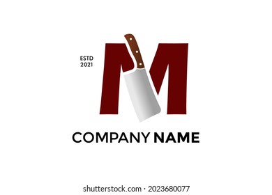 Modern and Bold illustration logo design Initial M combining with Kitchen knife. Logo can work as well in a small size and black white color.