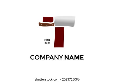 Modern and Bold illustration logo design Initial T combining with Kitchen knife. Logo can work as well in a small size and black white color.