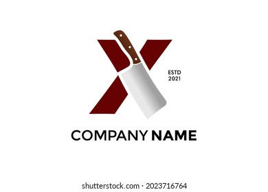 Diseño del logotipo de la ilustración moderna y audaz Diseño inicial X que combina con cuchillo de cocina. El logotipo puede funcionar también en un tamaño reducido y en un color blanco negro.
