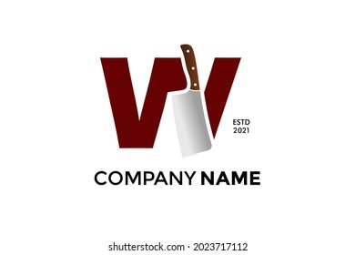 Diseño de logotipo de ilustración moderna y audaz W inicial que combina con cuchillo de cocina. El logotipo puede funcionar también en un tamaño reducido y en un color blanco negro.