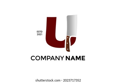 Modern and Bold illustration logo design Initial U combining with Kitchen knife. Logo can work as well in a small size and black white color.