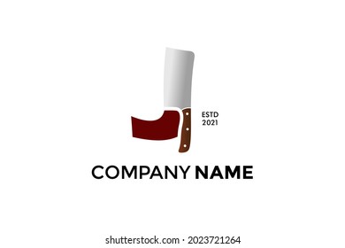 Modernes und kühnes Logo-Design Initial J kombiniert mit Küchenmesser. Das Logo kann auch in kleiner und schwarz-weißer Farbe funktionieren.