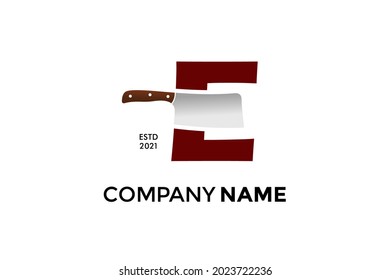 Modern and Bold illustration logo design Initial E combining with Kitchen knife. Logo can work as well in a small size and black white color.