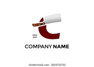 Modern and Bold illustration logo design Initial C combining with Kitchen knife. Logo can work as well in a small size and black white color.