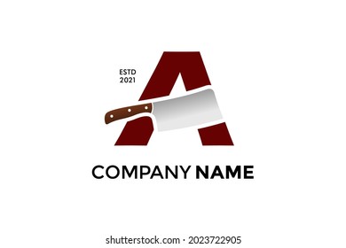 Modern and Bold illustration logo design Initial A combining with Kitchen knife. Logo can work as well in a small size and black white color.