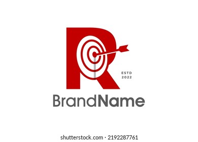 Diseño de logotipo de ilustración moderna y negrita Diseño inicial R combinado con Bow Target. El logotipo es bueno para cualquier empresa y también puede funcionar en un tamaño pequeño.