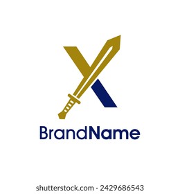 Ilustración moderna y audaz Diseño de logotipo X inicial Combinar con espada de oro. El logotipo se puede utilizar para cualquier empresa.