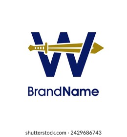 Ilustración moderna y audaz Diseño de logotipo Inicial W Combinar con Espada de Oro. El logotipo se puede utilizar para cualquier empresa.