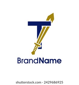Ilustración moderna y audaz Diseño de logotipo Inicial T Combinar con Espada de Oro. El logotipo se puede utilizar para cualquier empresa.