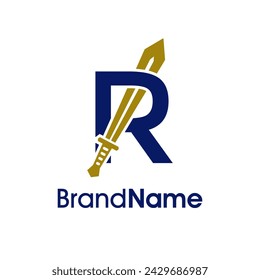 Ilustración moderna y audaz Diseño de logotipo Inicial R Combinar con Espada de Oro. El logotipo se puede utilizar para cualquier empresa.