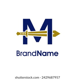 Ilustración moderna y audaz Diseño de logotipo Inicial M Combinar con Espada de Oro. El logotipo se puede utilizar para cualquier empresa.