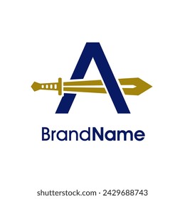 Ilustración moderna y audaz Diseño de logotipo Inicial A Combinar con Espada de Oro. El logotipo se puede utilizar para cualquier empresa.