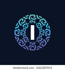 modern and bold initial letter I alphabet technology connection circle emblem logo