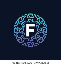 letra inicial moderna y audaz tecnología del alfabeto F marca emblema del círculo