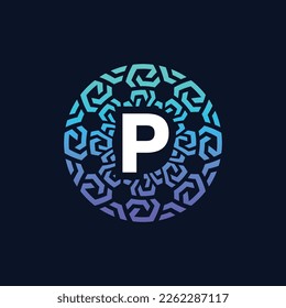 letra inicial moderna y audaz tecnología de conexión del alfabeto P logotipo del emblema del círculo