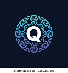 modern and bold initial letter Q alphabet technology connection circle emblem logo