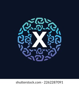 modern and bold initial letter X alphabet technology connection circle emblem logo