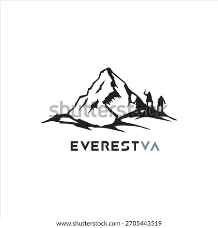 Modern and bold logo design featuring a stylized mountain peak with two climbers, accompanied by the text "EVEREST VA". This vector illustration is perfect for adventure brands, outdoor companies, tra
