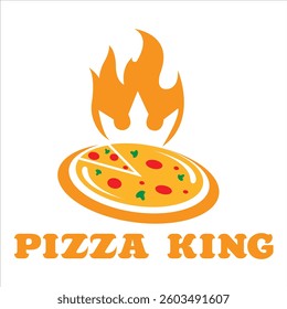 Modern and bold logo design for 'Pizza King, featuring a stylized crown symbolizing royalty and high-quality pizza. The logo incorporates vibrant colors like red and yellow, evoking warmth and appet.