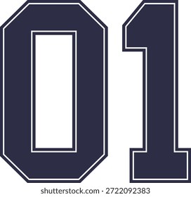 Diseño moderno de tipografía número 01 con estilo de contorno limpio. Perfecto para estampado de camisetas, jersey deportivo, logotipo, póster, marca y uso de Mercancía.