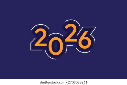 Diseño moderno de tipografía delineada naranja audaz 2026 en ilustración de fondo azul oscuro